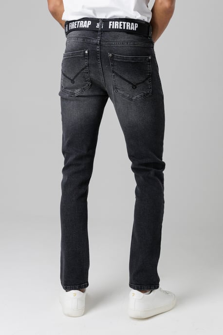 Black Slim Fit Jeans With Branded Cotton Belt And Contrast Stitching - Image 2