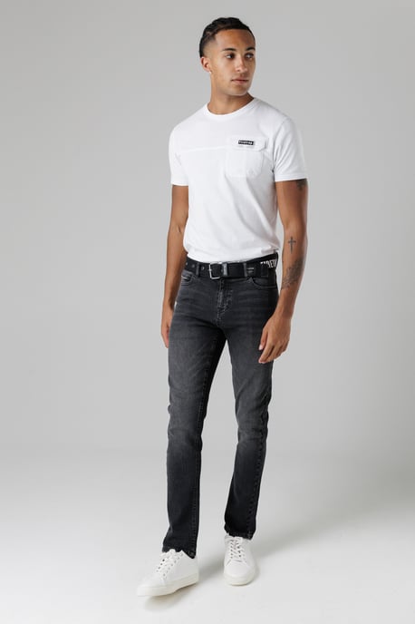 Black Slim Fit Jeans With Branded Cotton Belt And Contrast Stitching - Image 4