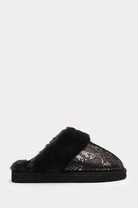Wheres That From Womens 'Cassia' Snake Print Mule Slippers with Faux Fur Trim - Image 3