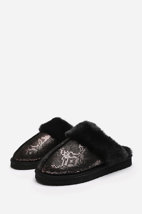 Wheres That From Womens 'Cassia' Snake Print Mule Slippers with Faux Fur Trim - Image 4