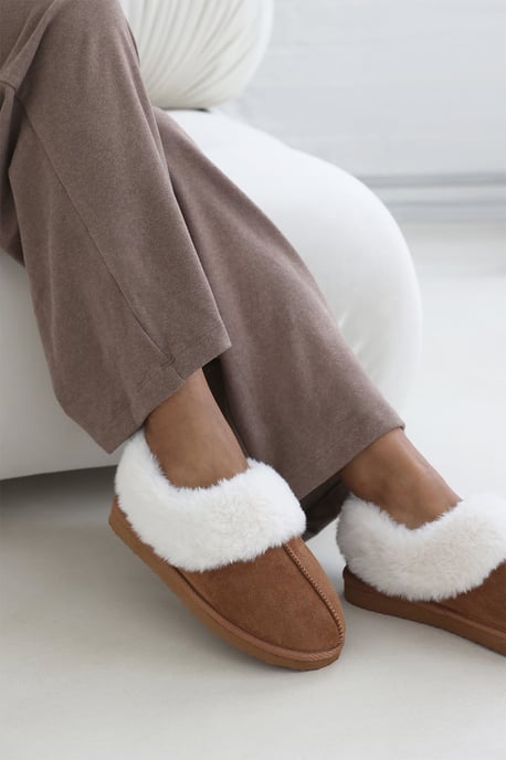 Wheres That From Womens 'Inaya' Mule Slippers with Faux Fur Collar Trim - Image 2