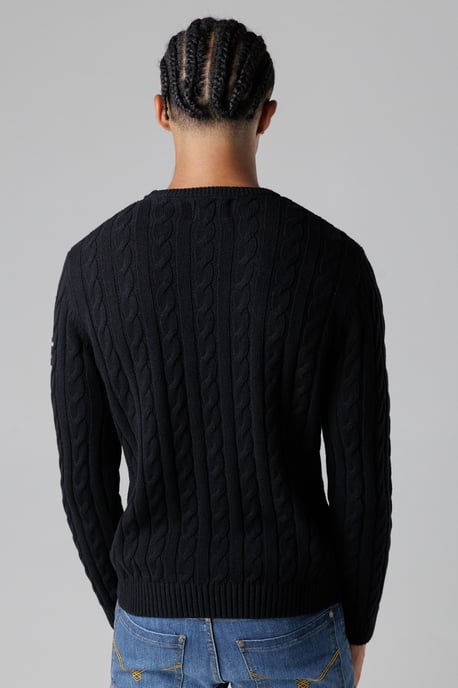 Black Regular Fit Cotton Rich Cable Knit Crew Neck Jumper - Image 2