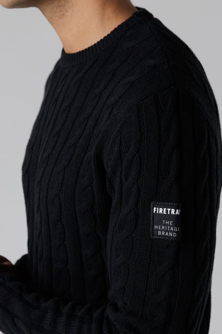 Black Regular Fit Cotton Rich Cable Knit Crew Neck Jumper - Image 3