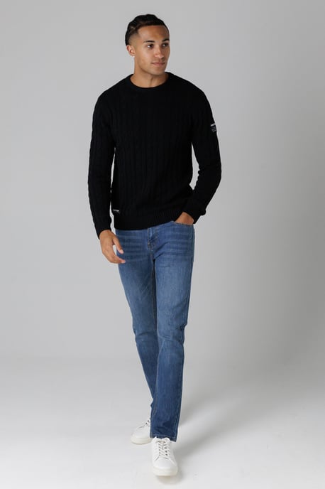 Black Regular Fit Cotton Rich Cable Knit Crew Neck Jumper - Image 4