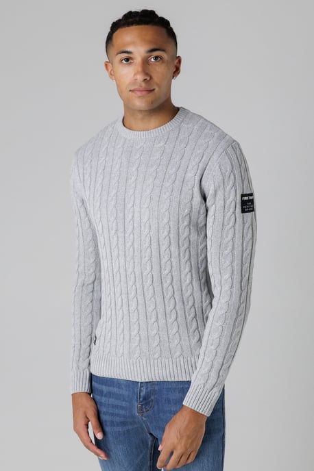 Light Grey Regular Fit Cotton Rich Cable Knit Crew Neck Jumper - Image 1