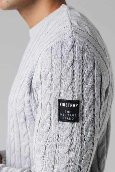 Light Grey Regular Fit Cotton Rich Cable Knit Crew Neck Jumper - Image 5