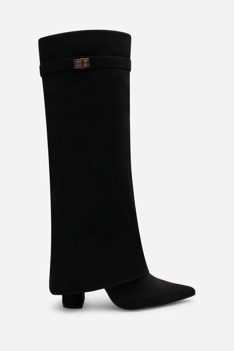 Wheres That From Womens 'Nova' Fold Over Shark Block Heel Point Toe Boots Suede - Image 3