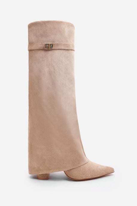 Wheres That From Womens 'Nova' Fold Over Shark Block Heel Point Toe Boots Suede - Image 3