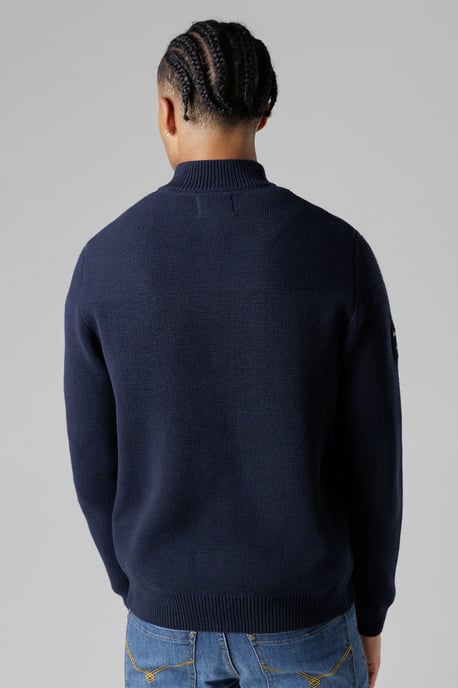 Dark Navy Cotton Rich Zip Through Funnel Neck Jumper - Image 2