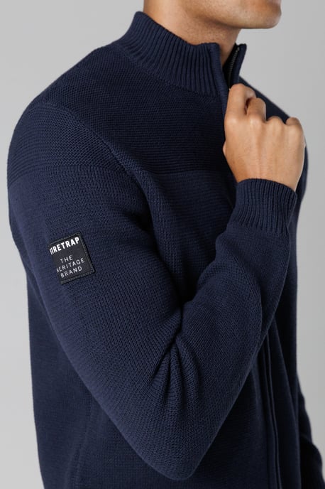 Dark Navy Cotton Rich Zip Through Funnel Neck Jumper - Image 3
