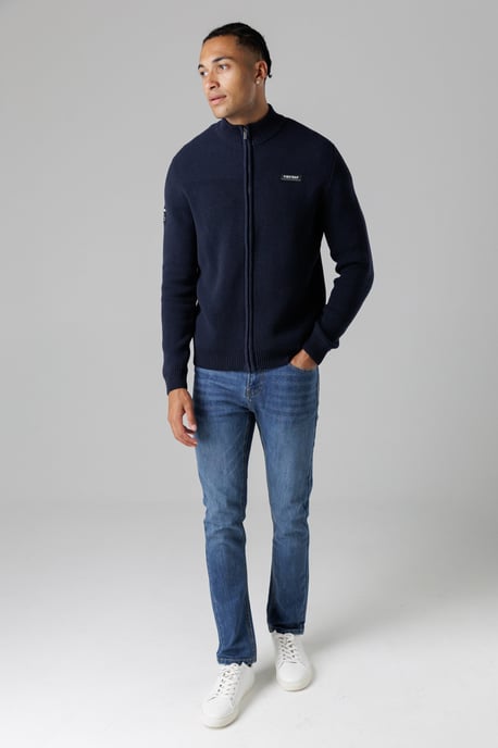 Dark Navy Cotton Rich Zip Through Funnel Neck Jumper - Image 4