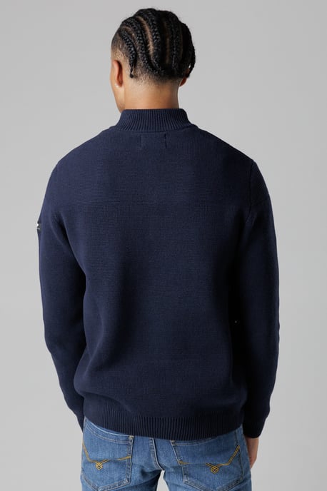 Dark Navy Cotton Rich Half Zip Funnel Neck Jumper - Image 2