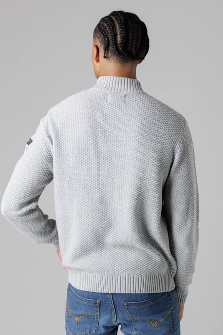 Light Grey Cotton Rich Waffle Knit Funnel Neck Jumper With Buttons - Image 4