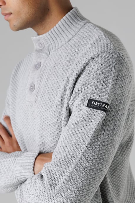 Light Grey Cotton Rich Waffle Knit Funnel Neck Jumper With Buttons - Image 2