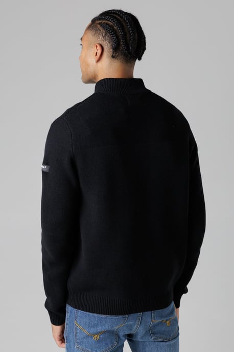 Black Cotton Rich Half Zip Funnel Neck Jumper - Image 2