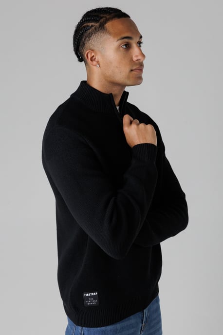 Black Cotton Rich Half Zip Funnel Neck Jumper - Image 3