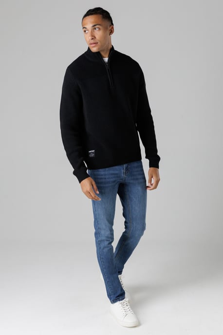Black Cotton Rich Half Zip Funnel Neck Jumper - Image 4