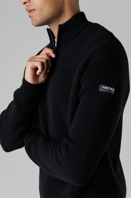 Black Cotton Rich Half Zip Funnel Neck Jumper - Image 5