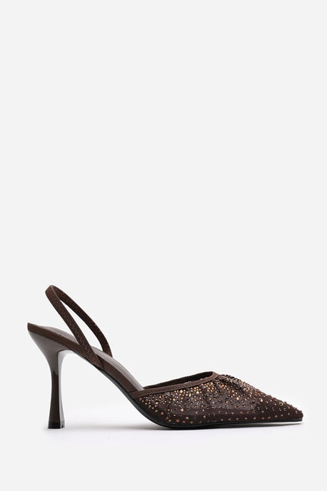 Wheres That From Womens 'California' Diamante Mesh Pointed Toe Sling Back Heels - Image 3