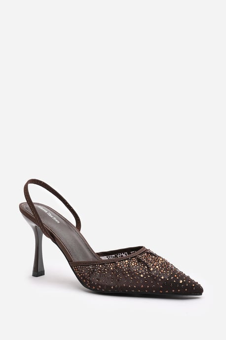 Wheres That From Womens 'California' Diamante Mesh Pointed Toe Sling Back Heels - Image 4