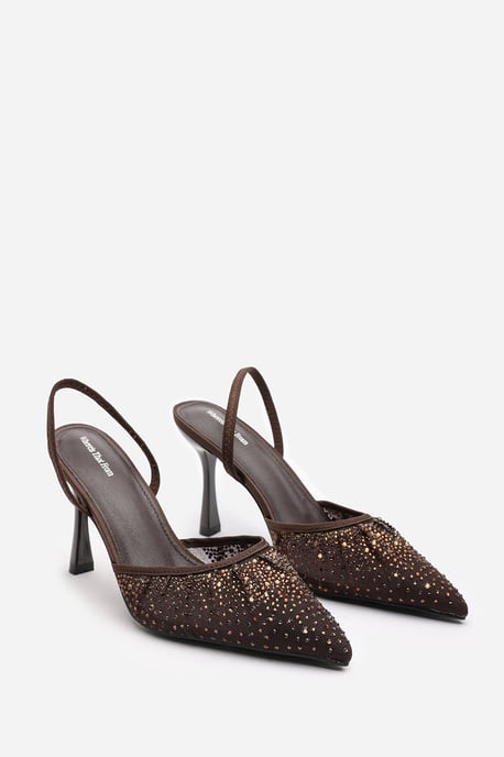 Wheres That From Womens 'California' Diamante Mesh Pointed Toe Sling Back Heels - Image 5