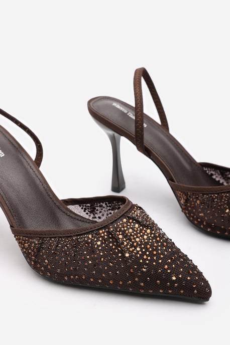 Wheres That From Womens 'California' Diamante Mesh Pointed Toe Sling Back Heels - Image 6