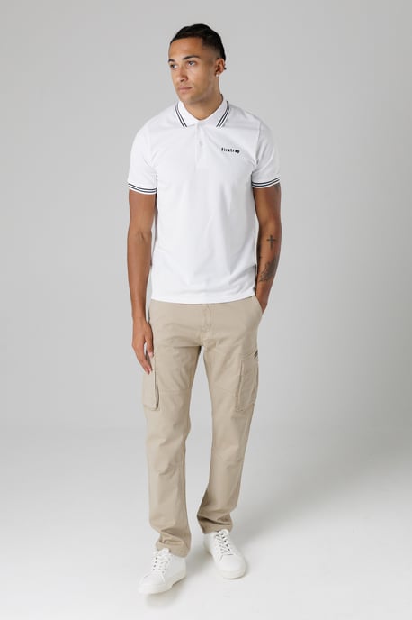 White Regular Fit Cotton Button Polo Shirt With Stripe Detail - Image 4