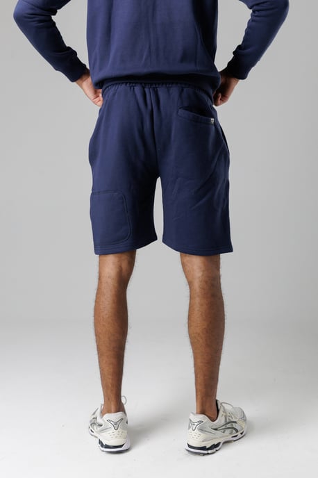 Dark Navy Regular Fit Cotton Blend Fleece Shorts With Drawstring Waist - Image 2