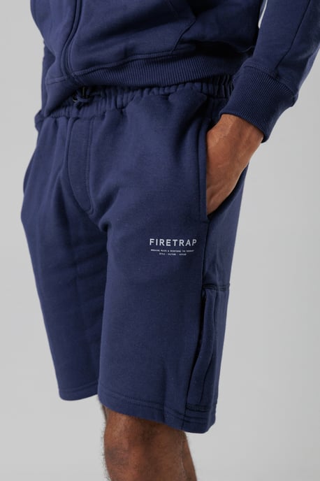 Dark Navy Regular Fit Cotton Blend Fleece Shorts With Drawstring Waist - Image 3