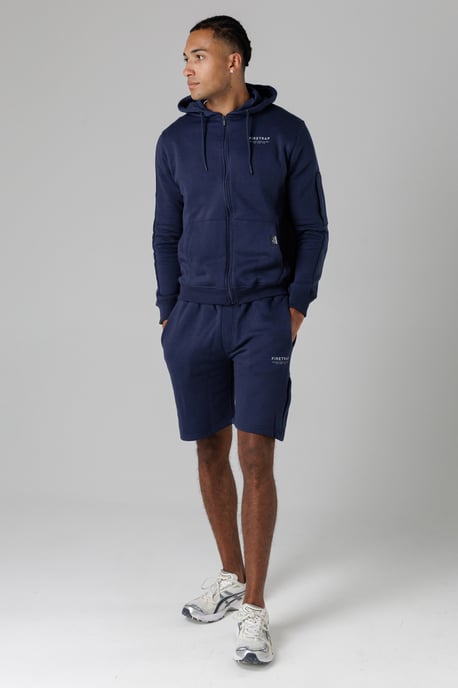 Dark Navy Regular Fit Cotton Blend Fleece Shorts With Drawstring Waist - Image 4