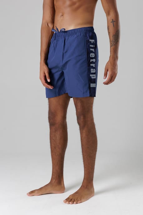 Mid Blue Regular Fit Swim Shorts With Elasticated Drawstring Waist - Image 1