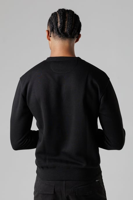 Black Regular Fit Cotton Rich Crew Neck Sweatshirt With Chest Pocket - Image 2