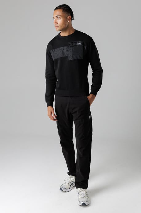 Black Regular Fit Cotton Rich Crew Neck Sweatshirt With Chest Pocket - Image 4