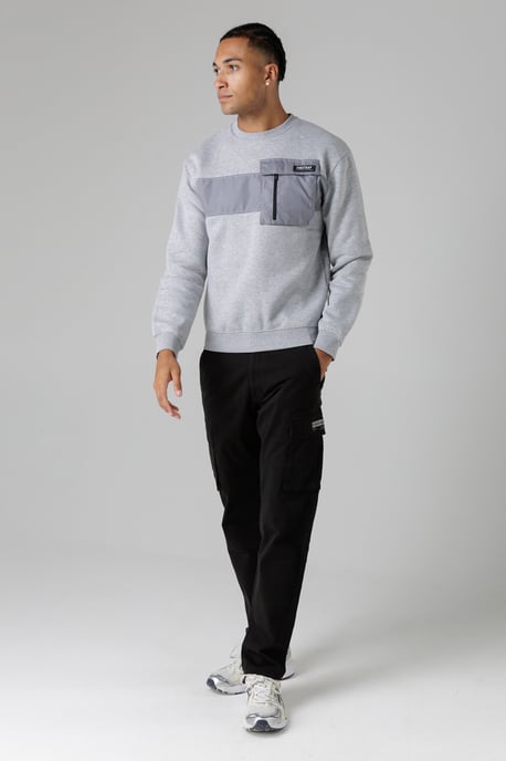 Light Grey Regular Fit Cotton Rich Crew Neck Sweatshirt With Chest Pocket - Image 4