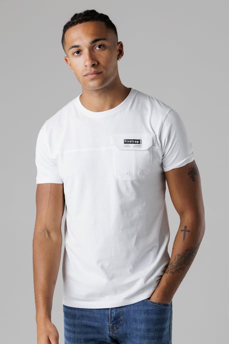 White Regular Fit Cotton T Shirt With Front Pocket - Image 1