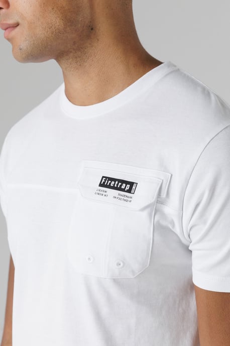 White Regular Fit Cotton T Shirt With Front Pocket - Image 3