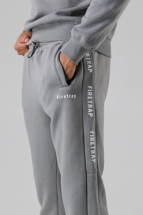 Dark Grey Cotton Rich Brushed Fleece Joggers With Logo Strip Detail - Image 3