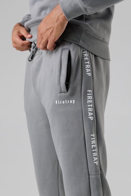 Dark Grey Cotton Rich Brushed Fleece Joggers With Logo Strip Detail - Image 6