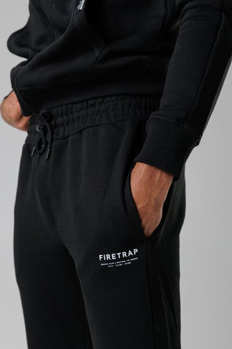 Black Regular Fit Cotton Blend Fleece Joggers With Drawstring Waist - Image 3