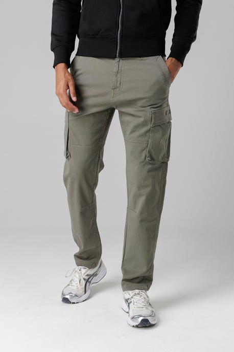 Khaki Cotton Stretch Utility Cargo Trousers With Oversized Pockets - Image 1