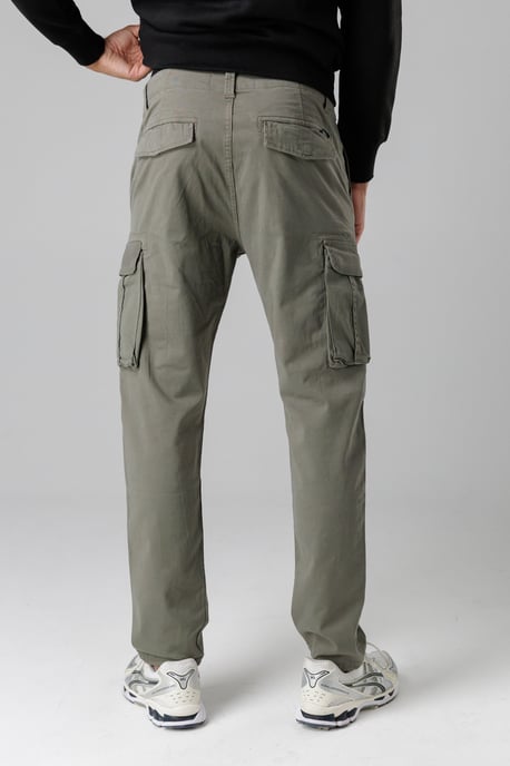 Khaki Cotton Stretch Utility Cargo Trousers With Oversized Pockets - Image 2