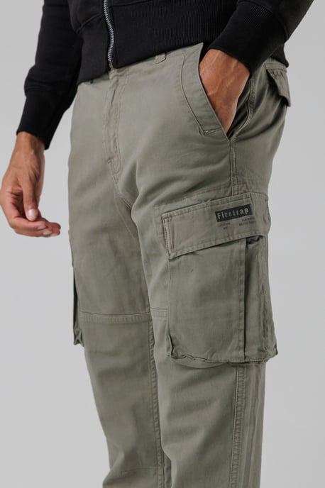 Khaki Cotton Stretch Utility Cargo Trousers With Oversized Pockets - Image 3