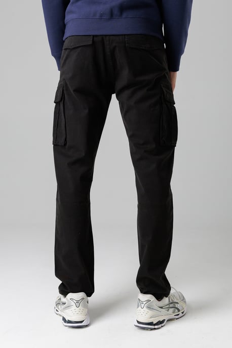 Black Cotton Stretch Utility Cargo Trousers With Oversized Pockets - Image 2