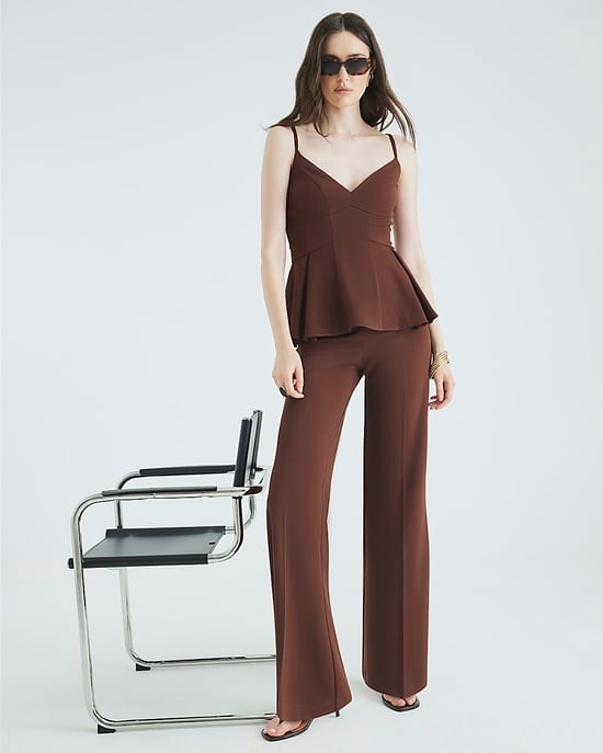 River Island Womens Plunge Top Brown Sleeveless Peplum - Image 2