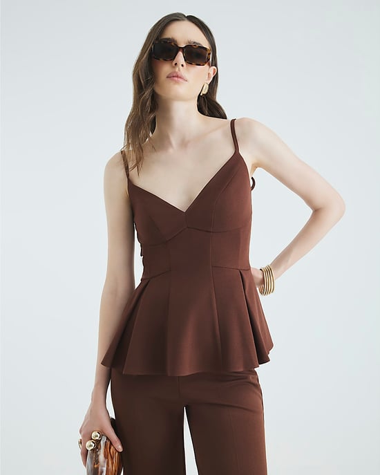 River Island Womens Plunge Top Brown Sleeveless Peplum - Image 4