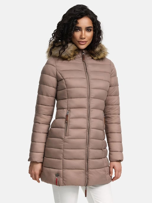 Marikoo women’s jacket Rose with quilted design & detachable faux fur collar - Image 6