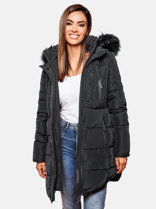 Marikoo lange dames winterjas Moonshine met imitatiebontkraag & teddyvoering - Image 6