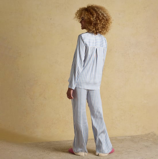 Joules Bonnie Womens Satin Pyjama Set Blue Stripe - Image 3