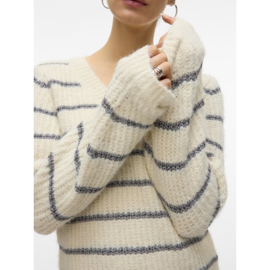 Vero Moda Vmawesome shine ls v-nck stripe pull boo ecru dessin - Image 4