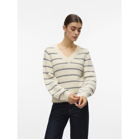Vero Moda Vmawesome shine ls v-nck stripe pull boo ecru dessin - Image 5